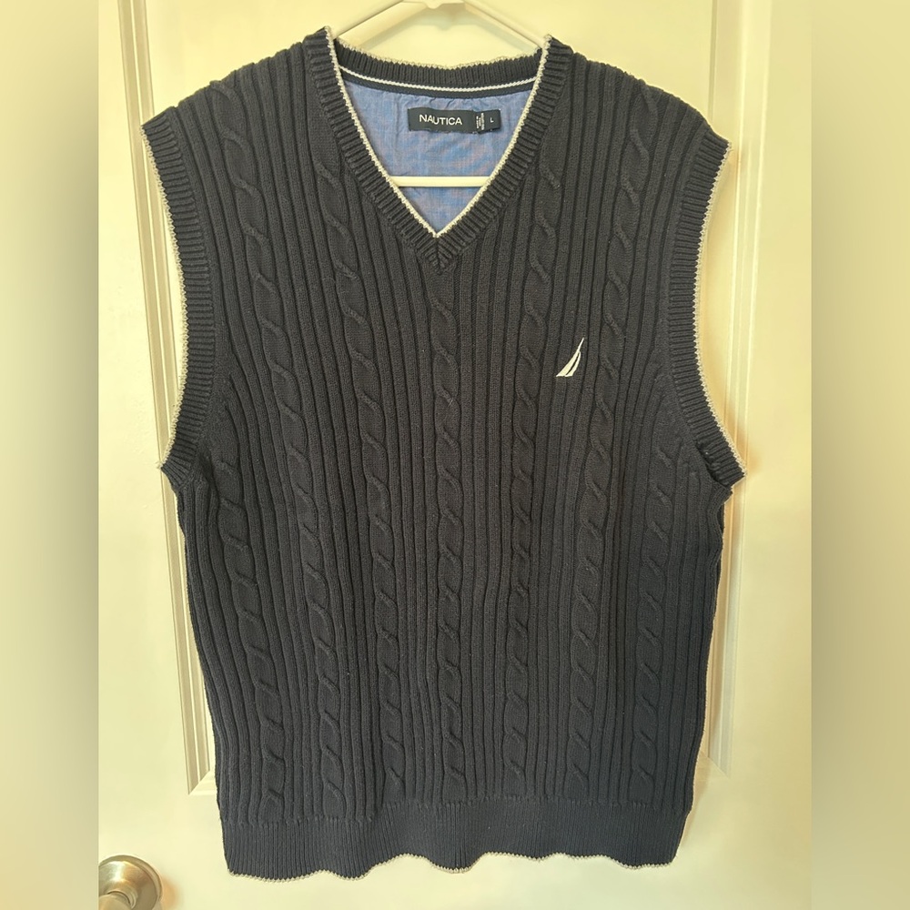 Nautica Navy Ribbed Sweater with Blue Lining